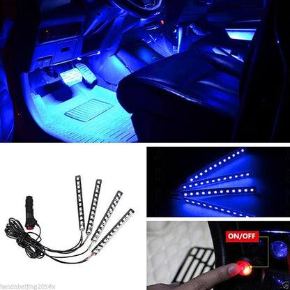 Car LED Strip Light, EJ's SUPER CAR 4pcs 48 LED Car Interior Lights Under Dash Lighting Waterproof Kit,Atmosphere Neon Lights Strip for Car,DC 12V(Blue)