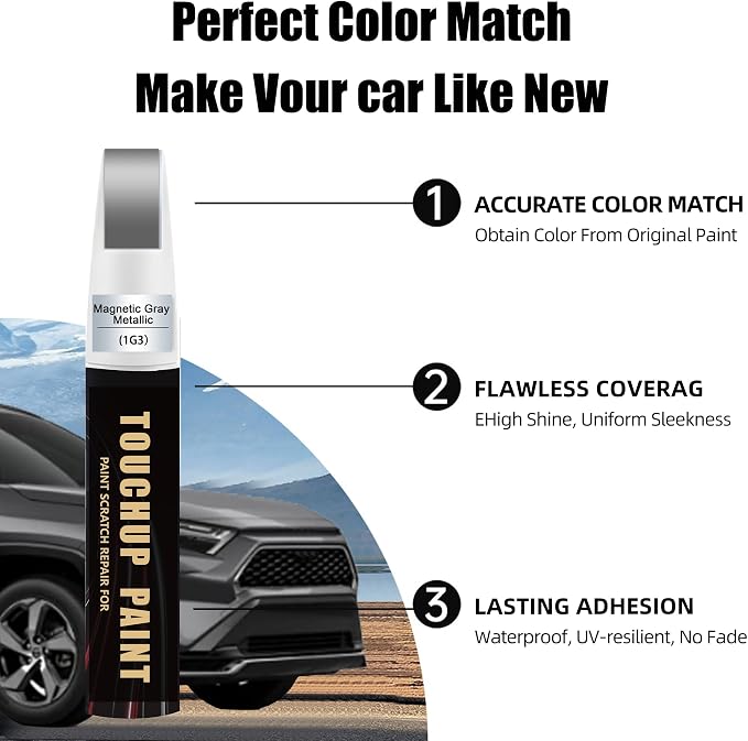 Magnetic Gray Metallic(1G3) Car Paint Touch Up Pen Compatible with Toyota, 2-In-1 Color Accurate Touch Up Car Scratch Repair Paint Match Toyota Series Automotive Scratch Remover for Nicks&Chips Repair