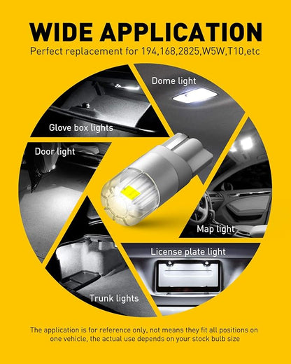 AUXITO 194 LED Bulbs White, Super Bright 1:1 Size, License Plate Light 168 2825 W5W T10 Error Free Car Bulbs for Dome Map Door Courtesy Side Marker Cornering Trunk Light (Pack of 2)