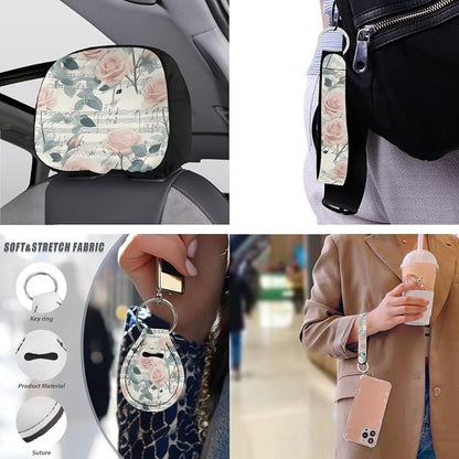 Music Note Seat Covers for Cars 13 Pcs, Garden Rose Car Interior Accessories Auto Center Console Pad, Countryside Music Cover for Cars Interior Universal Fit