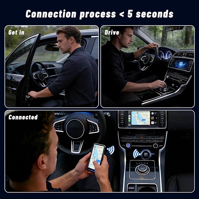Holdsound Wireless CarPlay Adapter, Plug & Play Fast Connection, Universal for Cars with Factory Wired CarPlay/Android Auto (2016+ Model), iOS 10+/Android 11+(Carbon Black)