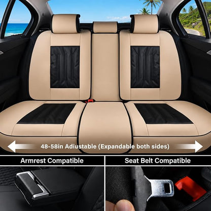 Coverado Car Seat Covers, Seat Covers for Cars 5 Seats, Full Set Car Seat Protector, Waterproof Nappa Leather Car Seat Cushion, Auto Seat Covers Universal Fit for Most Vehicles, Beige&Black