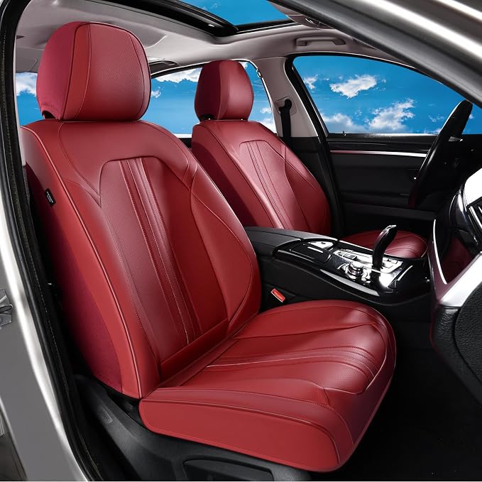 Huidasource Red Seat Covers, Luxury Faux Leather Car Seat Covers, Velcro Adjustable, with Airbags, Child Seat, Perforation Cooling＆Heating, Universal Fit for Most Cars, Vans, Trucks, SUVs, Red