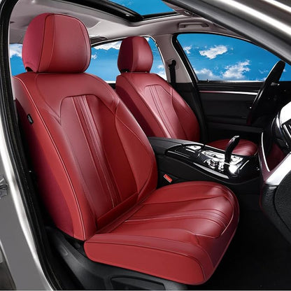 Huidasource Red Seat Covers, Luxury Faux Leather Car Seat Covers, Velcro Adjustable, with Airbags, Child Seat, Perforation Cooling＆Heating, Universal Fit for Most Cars, Vans, Trucks, SUVs, Red