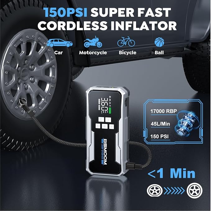8000A Jump Starter with Air Compressor,26800mAh 160PSI Portable Jump Starter Battery Pack (All Gas/12L Diesel) Car Battery Jumper Starter Portable Jumper Cables with 3.4" LCD Display, Lights