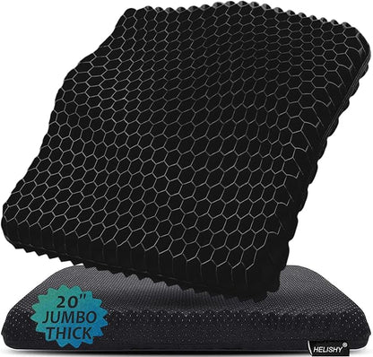 20" Gel Seat Cushion for Long Sitting(Jumbo&Thick) – Office Chair Cushion – Wheelchair Cushions for Pressure Sores – Non-Slip Desk Chair Car Seat Cushion Driving – Sciatica & Back Pain Relief