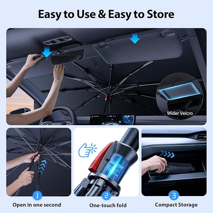 for Ford F150/250/350/450 Windshield Sun Shade Umbrella [10-Rib Anti-Sagging, 100% Full Cab UV Block] Custom Fit Foldable Sunshade with Fast Storage Bag, for Ford F150/250/350/450 (2015-2025)