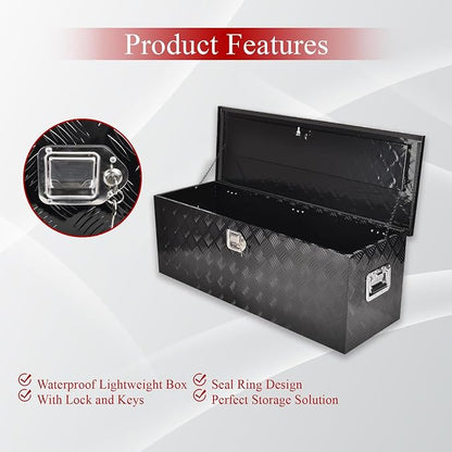 44'' Inch Aluminum Waterproof Storage Box (Truck Tool Box, Square, 15.5'' L x 44.5'' W x 15.6'' H, Black, Lockable, Unisex)