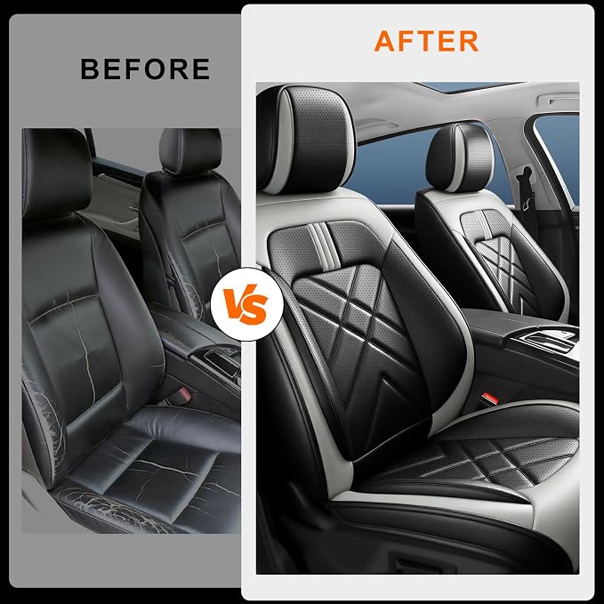 Fusion Car Seat Covers Fit for Ford Fusion 2006-2020, Premium Full Coverage Leather Automotive Seat Protectors, All Seasons Waterproof Breathable, Airbag Compatible, 2 Front Seats, Black Gray