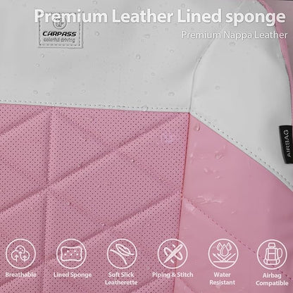 CAR PASS Memory Foam Leather Front Seat Covers, Waterproof Nappa Leather Seat Covers Front Seats Universal Fit for Cars,SUV,Truck Seat Covers Thick 3D Foam Comfortable, Airbag Compatible Pink White