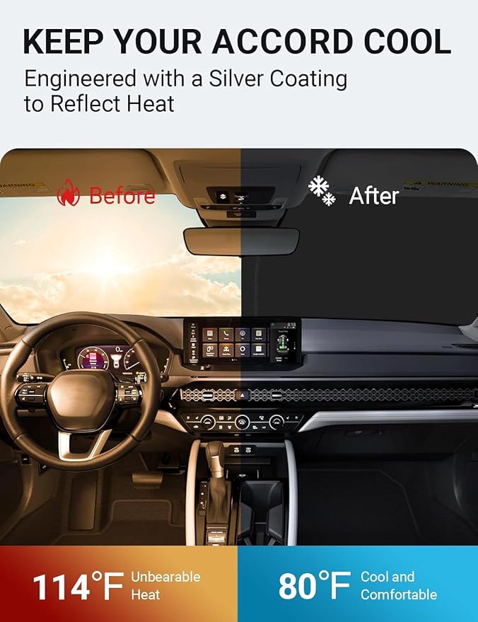 Proadsy Windshield Sun Shade for Honda Accord 2023-2025 2026 4-Layer Foldable Front Sunshade Protector Sun Visor Blocks UV Rays Keep Car Cooler