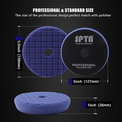 SPTA PRO Blue Moderate-Cut Foam Polishing Pads, 1Pc 5 Inch 125mm Backing Plate Compound Buffing Sponge Pads for Car Buffer Polisher Compounding, Polishing and Waxing -SF502