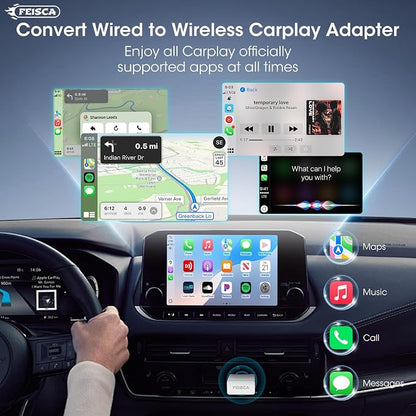 Wireless Carplay Adapter for iPhone, Convert Wired to Apple Carplay Wireless Adapter, Mini Size with Bluetooth 5.3 WiFi 5.8 GHz, Plug and Play, Connection Stable No Delay, White