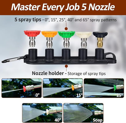 BEAR FORCE Foam Cannon Dual-Connector Accessory, Pressure Washer Double Tip Attachment for Soap Cannon, 5 Pressure Washer Sprayer Nozzles #035, 1/4" Quick Connect, for Car Wash, Car Detailing