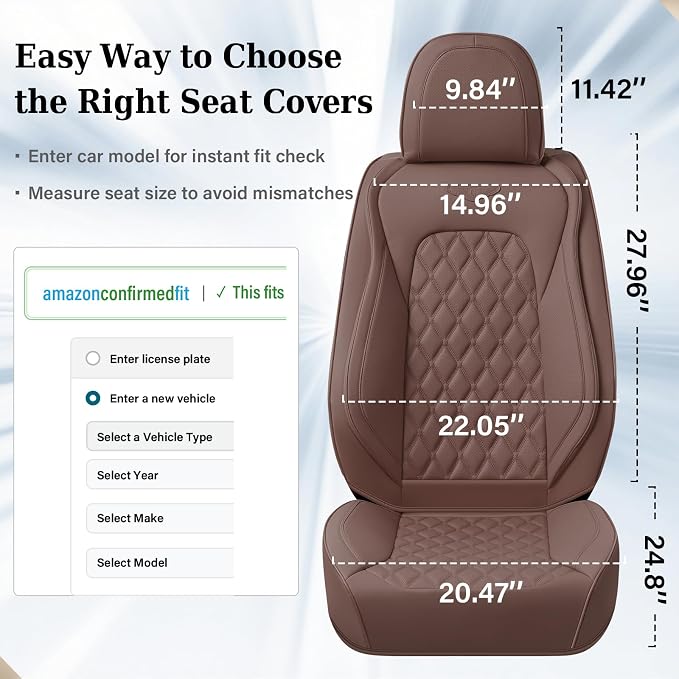 Coverado Front Seat Covers, Luxury Faux Leather Durable Anti-Scratch Cushions, Universal Fit for Cars, SUVs, Pickups, Waterproof Automotive Seat Covers, Car Accessories – Brown