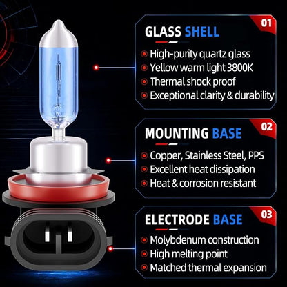 Sinoparcel H8 Halogen Fog Light Bulb 3800K, 150% More Brightness Replacement for Standard 35W Bulb, Pack of 2