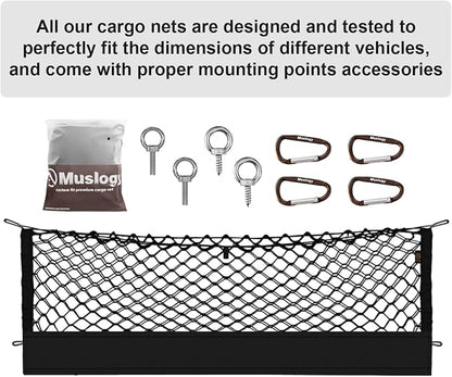 Muslogy Truck Bed Cargo Net Trunk Netting Compatible with Ford Ranger 2024 2025 2026 Accessories, Pickup Cargo Organizer SUV Sedan Storage Net w/Heavy Duty Carabiners
