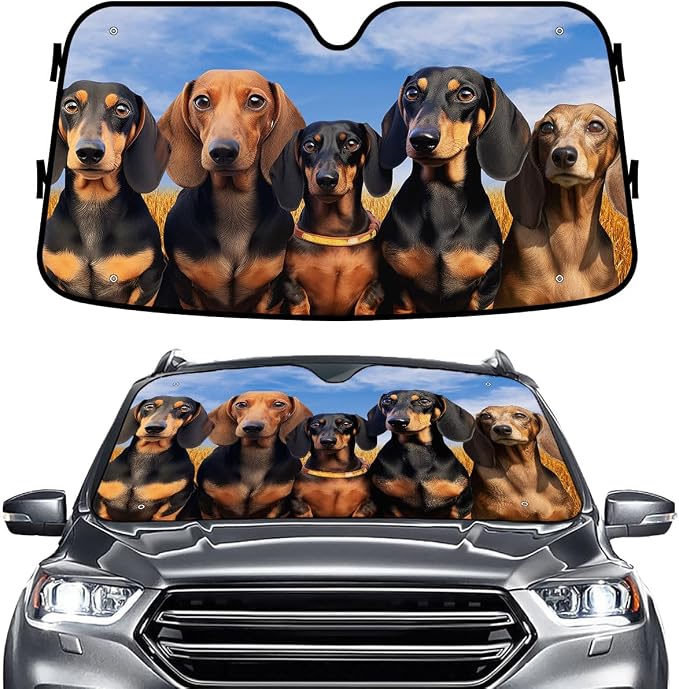 GENANY Cute Dachshund Dog Group Funny Windshield Sun Shade for Car SUV Truck (55x30 Inches), Sun Shade for Front Windows, Protector Blocks UV, Spring Car Decor