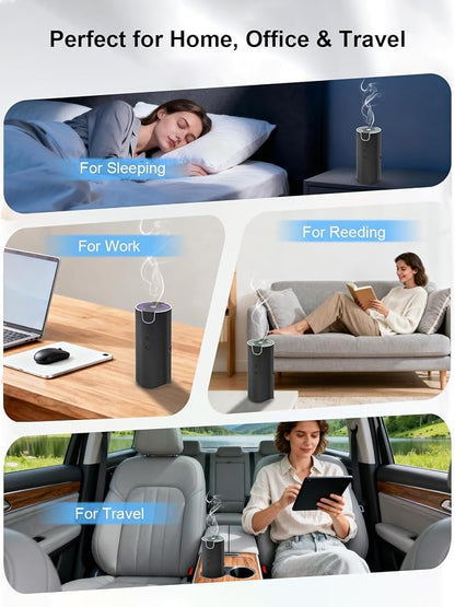 Marchred 100ML Car Diffuser, USB Rechargeable Battery Operated, Cordless Portable Essential Oil Diffuser with 7 LED Color Lights, 2 Timer Modes