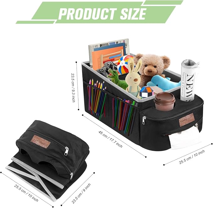 FUNNy elf Car Seat Organizer - Passenger Seat Organizer, Collapsible Car Storage with Partitions & 4 Cup Holders for Front Seat or Back Seat (white)