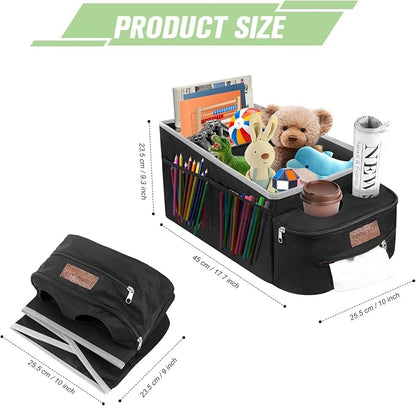 FUNNy elf Car Seat Organizer - Passenger Seat Organizer, Collapsible Car Storage with Partitions & 4 Cup Holders for Front Seat or Back Seat (white)