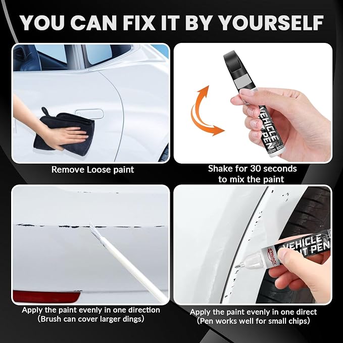 White Car Paint Touch Up Pen, Color Accurate Touch Up Paint for Cars, Professional Automotive Scratch Repair, Lasting Auto Scratch Remover, Fast Dry, Easy to Use, Safe and Washable, Versatile Use