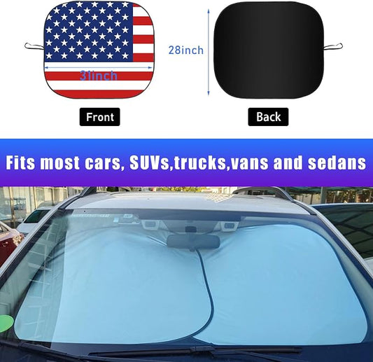 Kewucn 2 PCS Foldable Sunshade for Windshield Sun Heat and UV Rays Protection, Front Window and Interior Sun Shade, Car Accessories(31''28", Red Flag)
