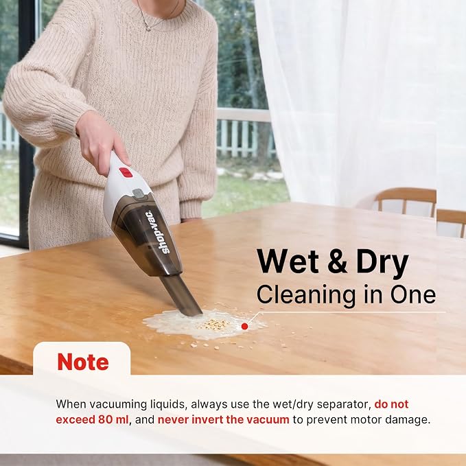 Shop-Vac Wet/Dry Handheld Vacuum Cordless, Powerful Portable Car Vacuum Rechargeable, Wall-Mounted Hand Vac with Crevice Tool, Lightweight Hand Vacuum for Home & Car, Washable Filter, White