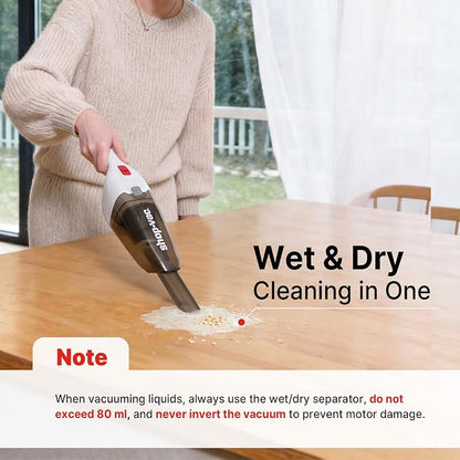 Shop-Vac Wet/Dry Handheld Vacuum Cordless, Powerful Portable Car Vacuum Rechargeable, Wall-Mounted Hand Vac with Crevice Tool, Lightweight Hand Vacuum for Home & Car, Washable Filter, White
