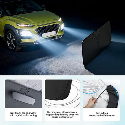 Windshield Sun Shade for Hyundai Kona 2018-2026 Sunshade 300T Windshield Cover Protector Blocks UV Rays Custom Fit Kona Front Window Shades Windshield Accessories Keep Cool Foldable