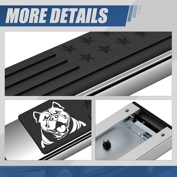 Auto Dynasty Running Boards Compatible with 2009-2023 Dodge Ram 1500 2500 3500 Classic Crew Cab 4-Door, 6.75" Bull Dog Pattern Slip-Resistant Step Pads, Stainless Steel Side Step Nerf Bars
