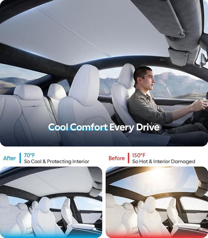 Wigoo Tesla Model S Sunshade Roof [Never Sag, Nano Ice-Crystal Coatings] 3-Gen Heat Insulation Glass Roof Sun Shade, Accessories for Tesla Model S 2020~2026, Tesla Interior Gray