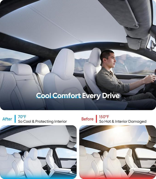 Wigoo Tesla Model S Sunshade Roof [Never Sag, Nano Ice-Crystal Coatings] 3-Gen Heat Insulation Glass Roof Sun Shade, Accessories for Tesla Model S 2020~2026, Tesla Interior Gray