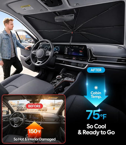 Wigoo Windshield Sun Shade Umbrella for Kia Sportage [100% Sun Blockage, Ice Cooling Fabric] Reflective Heat Insulation, Foldable Front Window Sunshade Umbrella for Kia Sportage 2005-2026