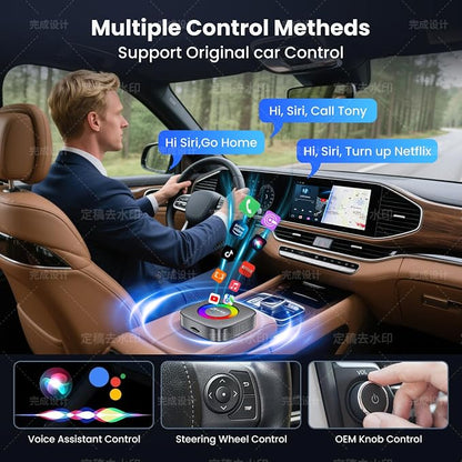 3-in-1 Wireless CarPlay/Android Auto Adapter Compatible with Netflix/YouTube/TikTok for iPhone & Android, Plug & Play Dongle for Car with Wired CarPlay, Smart AI Box with WiFi and Bluetooth 5.3