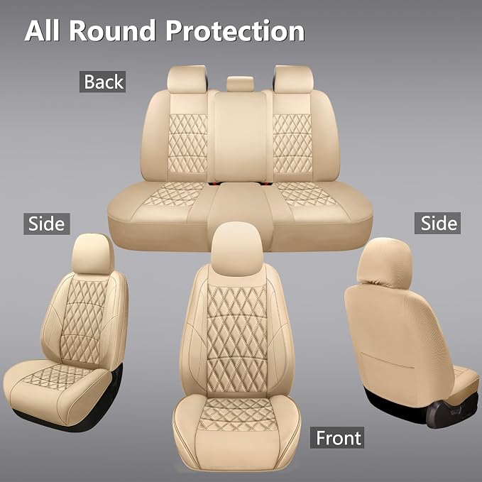 NS YOLO Leather Car Seat Covers,Universal Fit for Most Cars,SUVs and Sedans,Waterproof Luxury Leatherette Cushions, 5 Seats Protectors (Beige, Full Set-5 Seats(Front and Rear))