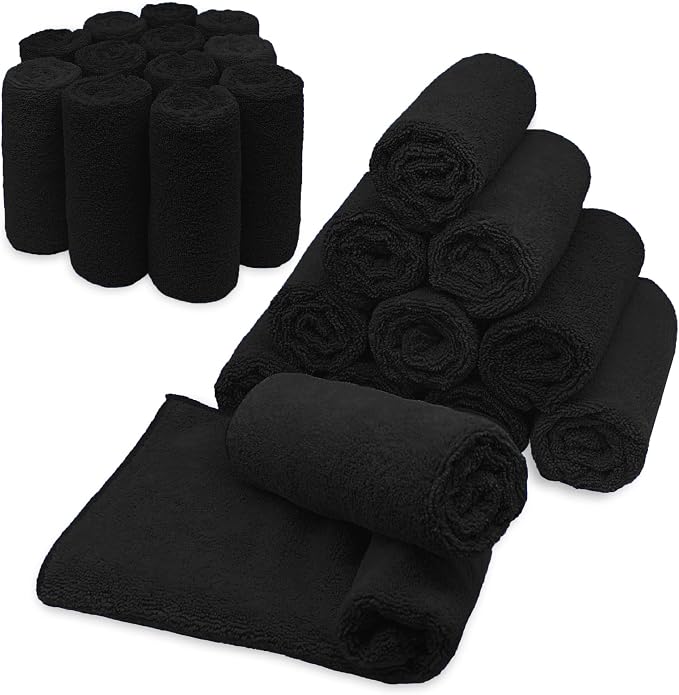 Blue Horizon Black Microfiber Cleaning Towels, 24-Pack Dual-Sided Ultra Soft Plush Washcloth, All Purpose Premium Microfiber Detailing Cleaning Cloths Shop Towels (16" x 16", Black)
