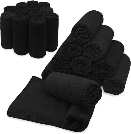 Blue Horizon Black Microfiber Cleaning Towels, 24-Pack Dual-Sided Ultra Soft Plush Washcloth, All Purpose Premium Microfiber Detailing Cleaning Cloths Shop Towels (16" x 16", Black)
