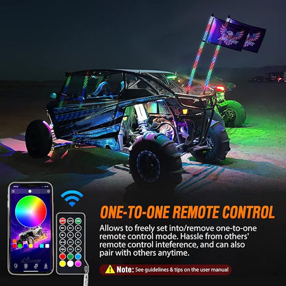 Nilight 2PCS 4FT RGB LED Whip Lights, Remote App Control w/DIY Chasing Patterns Stop Turn Reverse Modes Safety Lighted Antenna for ATV UTV Polaris RZR Can-am Dune Buggy Jeep