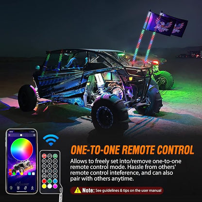 Nilight 2PCS 6FT RGB LED Whip Light, Remote App Control w/DIY Chasing Patterns Stop Turn Reverse Lighting Modes Safety Lighted Antenna for ATV UTV Polaris RZR Can-am Dune Buggy Jeep