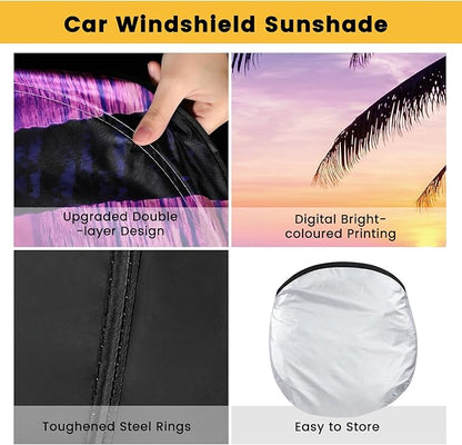 Windshield Sun Shade, Car Sun Shade Windshield, Reflector Sunshade Offers Ultimate Protection for Car Interior, Reflective Polyester Blocks Heat for Cars,Trucks,SUVs (57 x 31.5 in)