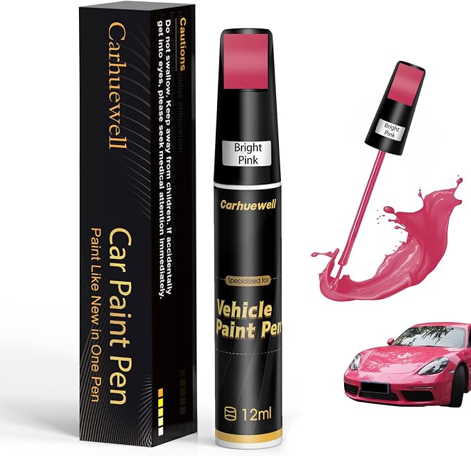 Pink Touch Up Paint for Cars, Auto Car Paint Touch Up Paint Pen for Deep Scratches, Car Scratch Repair Pen, Quick and Easy Solution to Repair Minor Automotive Scratches (Bright Pink)