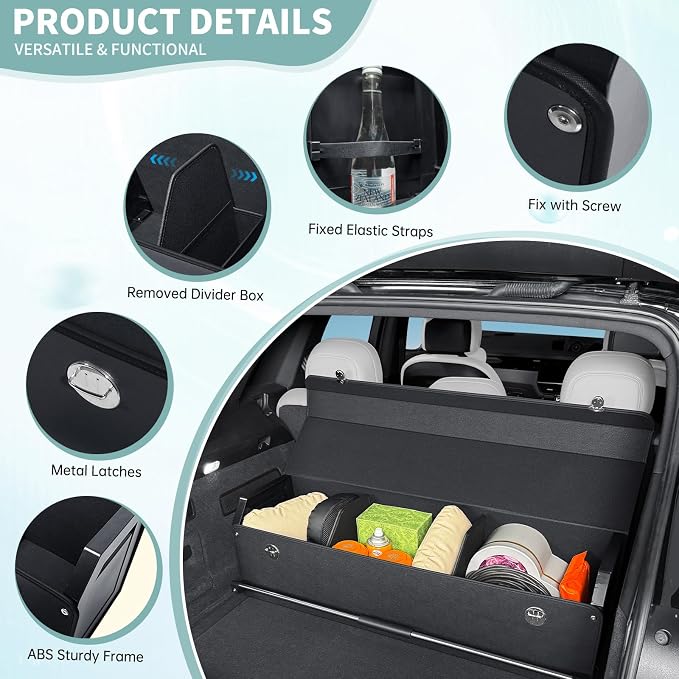 Car Trunk Organizer, Leather Trunk Organizer for Suv with Lid and Push-pull Handle Car Trunk Leather Storage Box Extra Large Cargo Storage (Black, 41.3 x 11.4 x 12.2in)