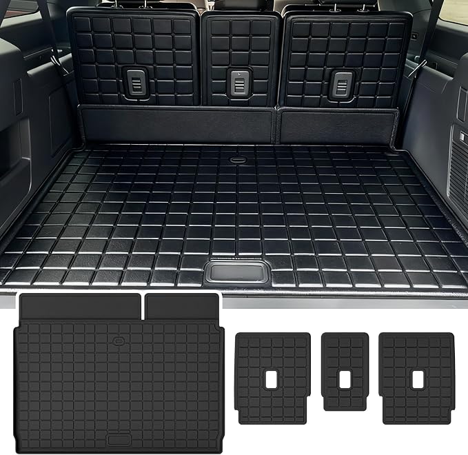 Cargo Mat with Backrest Protection for 2025 Ford Expedition MAX, TPE All Weather Protection Cargo Liner with Velcro Rear Seats Backrest car Accessories-Black