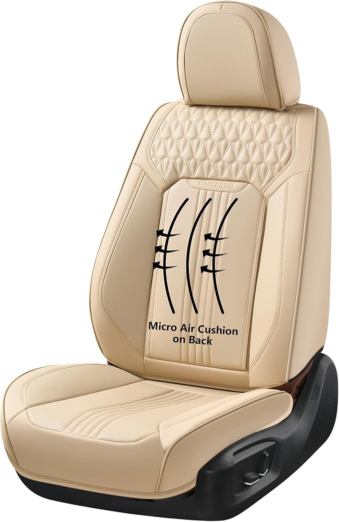 Coverado Seat Covers, Car Seat Covers Front Seats, Beige Seat Cover, Waterproof Car Seat Cushion, Front Car Seat Covers Leatherette Car Seat Protector Universal Fit Most Cars