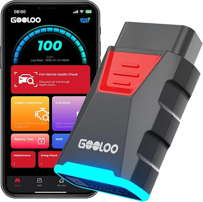 GOOLOO DS100 OBD2 Scanner Bluetooth, Wireless All System OBD2 Scanner Diagnostic Tool, Check Engine, Live Data, 6 Reset Services, Read and Clear Error Codes for All OBDII Protocol Cars Since 1996