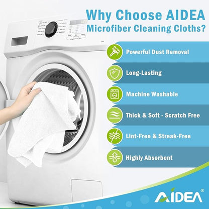 AIDEA Microfiber Cleaning Cloth White-600PK, Soft Microfiber Towels for Cars, Absorbent Cleaning Rags, Lint-Free Streak-Free Wash Cloths for House, Kitchen, Window,11.5"×11.5"