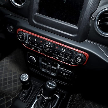 RT-TCZ Air Conditioning Dashboard Center Console Control Trim Panel Cover Interior Accessories Decoration Trim Kit for 2018-2022 Jeep Wrangler JL JLU & Jeep Gladiator JT (Red Carbon Fiber Grain)