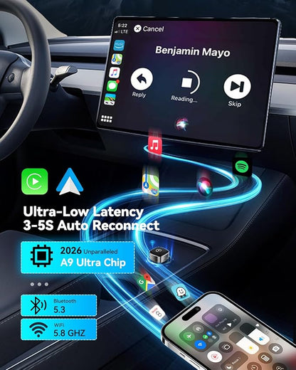 2026 Ultra Mini Wireless Carplay Adapter for iPhone & Android Auto, USB for Apple Car Play Dongle Plug & Play for iOS 10+ & Android 10+, Auto-Reconnect, Stable & No Lag (Sliver)