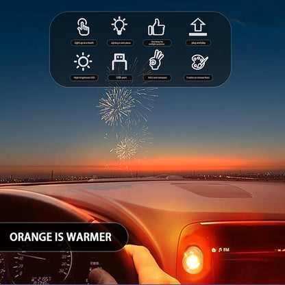 Mini USB Touch Control LED Ambient Light -4 Lighting Modes (Stable/dimmable SOS, Slow Flash, Breathing) Suitable for car interiors, Homes, Camping, and Party Decorations (Yellow)